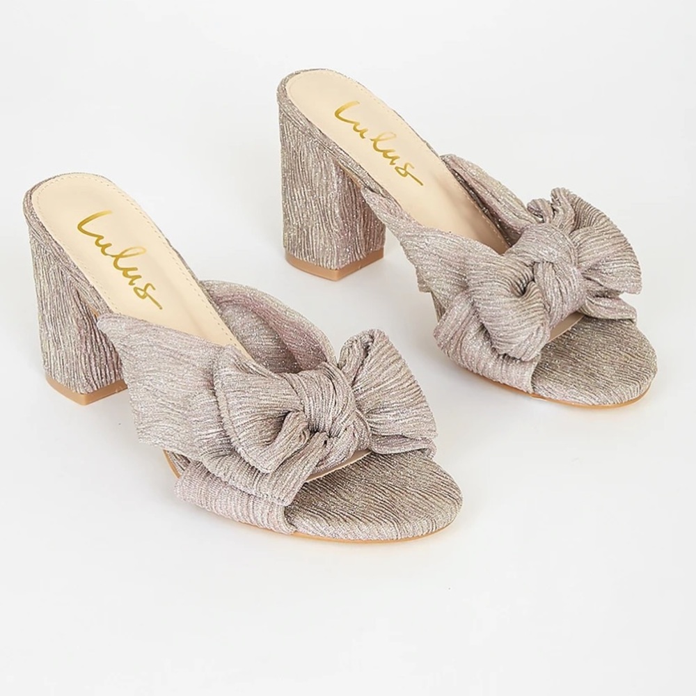 Lulus Dorothea Taro Shimmer Knotted High Heel Sandals